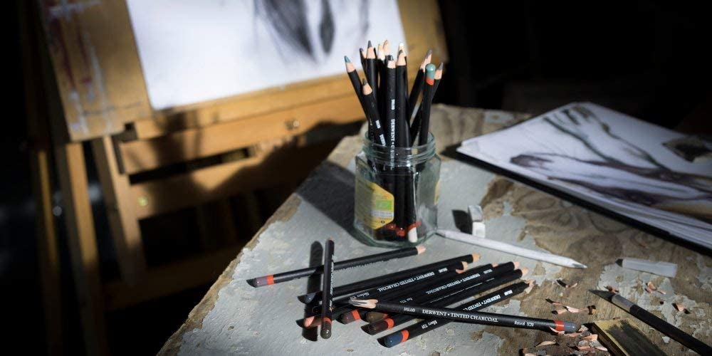 Derwent Tinted Charcoal Pencils Tin Pack Of 24
