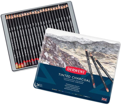 Derwent Tinted Charcoal Pencils Tin Pack Of 24